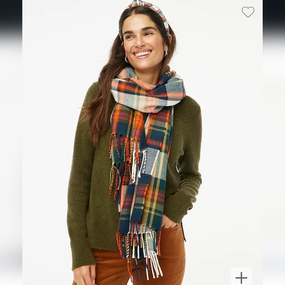 J Crew Factory Classic Plaid Scarf White Juniper 77" L x 24.5" W - Picture 2 of 6